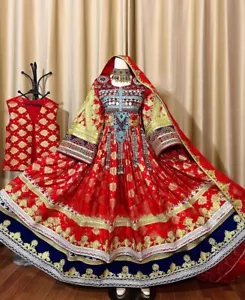 Afghanisches langes rotes Banaren Kochi Nikkah Kleid für Damen und Waskete. Paar Kochi Set - Bild 1 von 5