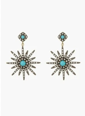 Adornia 4K Yellow Gold Plated Turquoise & Swarovski Crystal Starburst NWT - Image 1 of 2