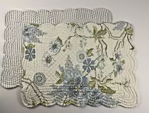 C & F Jesamine Reversable Rectangle Quilted Placemats Set-2 Blue Strip Floral - Picture 1 of 10