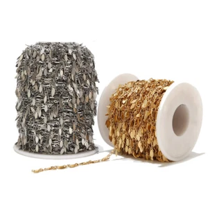 Cadenas de dijes de hojas ovaladas chapadas en oro de acero inoxidable de 2 metros para hacer collares - Imagen 1 de 10