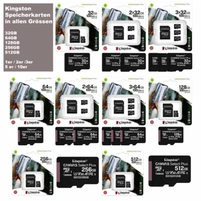 Memory Card Kingston Canvas Select Plus Micro SD 32GB 64GB 128GB 256GB 512GB - Image 1 of 2