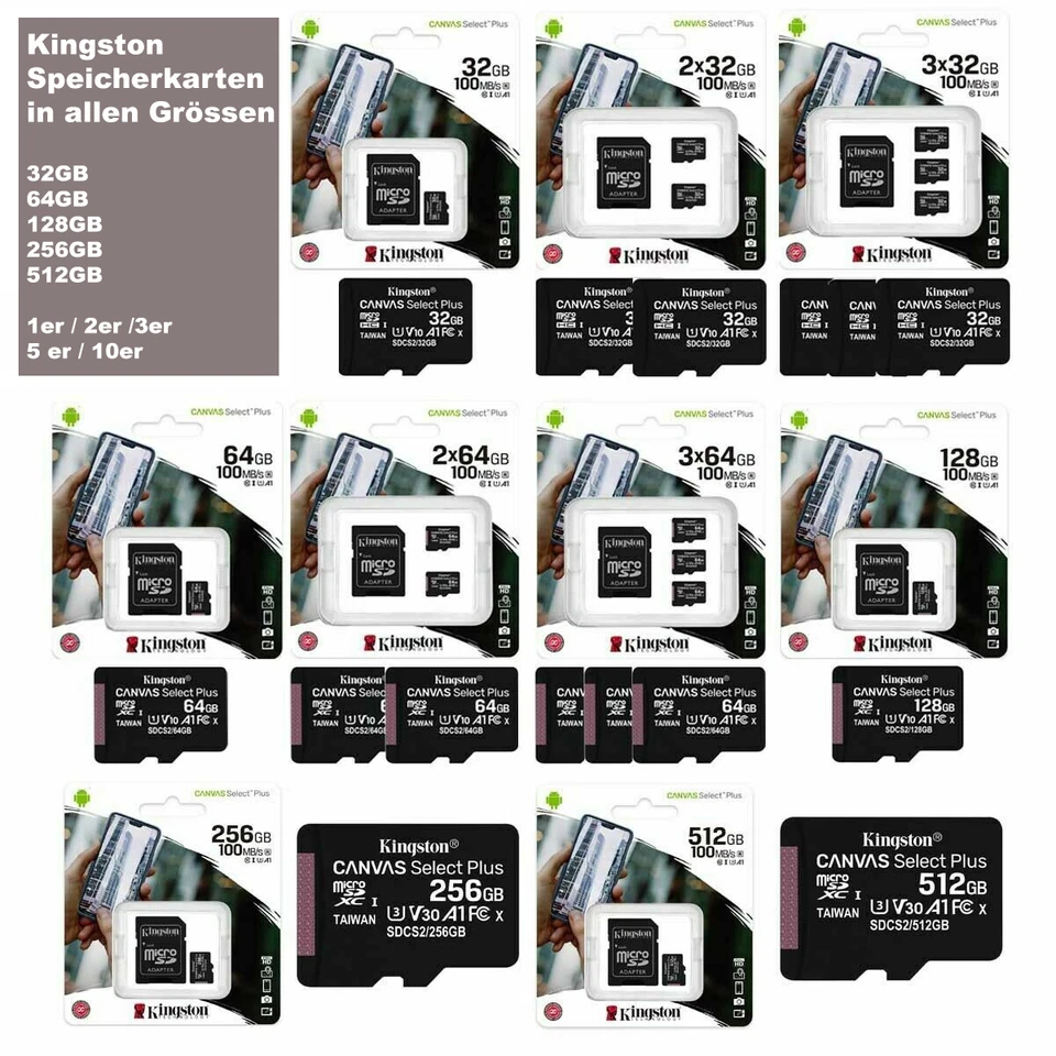 Speicher Karte Kingston Canvas Select Plus Micro SD 32GB 64GB 128GB 256GB 512GB - Bild 1 von 2