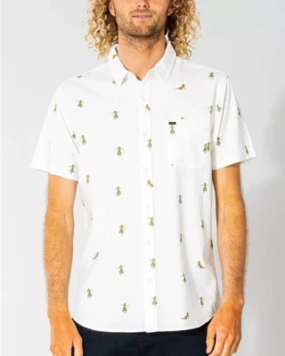Camisa Hula Breach de manga corta elástica con botones Rip Curl para hombre, marfil, talla 2XL Foto 1 de 3