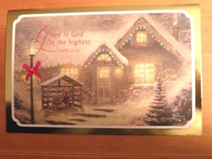 Holiday Evening Memories -- Thomas Kinkade xmas Card w/ Message --- Not Postcard