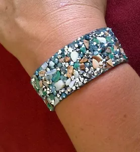 Armband Halbedelsteine, Muscheln & Strass - magnetisch - Aqua Multi - Bild 1 von 9