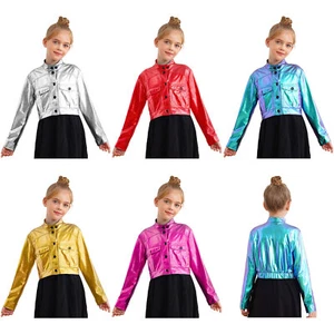 Kids Blouse Hip Hop Sweatshirt Party Top Baseball Jacket Metallic Coat Jazz Tee - Picture 1 of 43