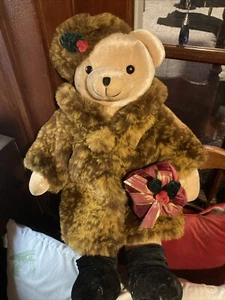 RARE JC Penney Holiday Collection Golden Bear Co Christmas Plush Fur Coat Bear - Picture 1 of 8