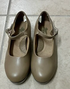 Kids Children's Girls Tap Shoes Dance Class Rhythm Tones Beige Leather Size 3 - Imagen 1 de 5
