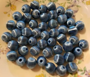 144 pcs Vintage Silk Thread Wrapped Craft Beads 10mm Round Blue Gray - Picture 1 of 3