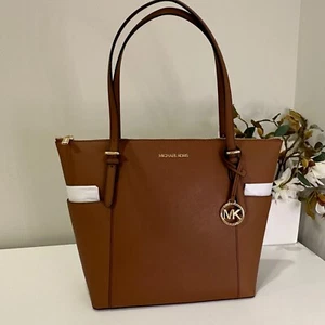 NWT Michael Kors Jet Set Tote Luggage Travel Large EW Brown Leather Shoulder Bag - Picture 1 of 11