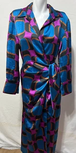 Nuevo con etiquetas Vestido Zara Mujer Envolvente Medio Azul Magenta Rosa Estampado Midi Maxi Satinado Nuevo - Imagen 1 de 8
