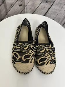 VALENTINO GARAVANI CREME SCHWARZ LEDER & SPITZE ESPADRILLES FLACHE SANDALEN GR 37 7 - Bild 1 von 7