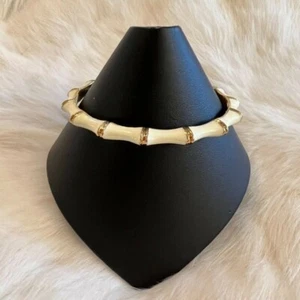 Stella and Dot Ivory Color Bangle Bracelet Bamboo Design Gold Tone Elegant 7934 - Picture 1 of 9