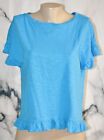 The Limited Blue T Shirt Top Pm Petite Ruffle Hem And Cap Sleeves Cotton Modal