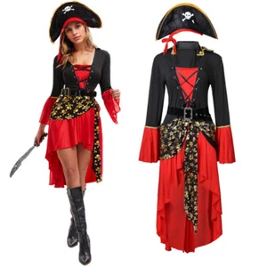 Women Adult Cosplay Pirate Dress Costume Outfits Red Carnival Hat Costume Suits - Picture 1 of 3