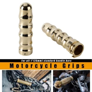 2x Motorcycle 25mm Brass Handlebar Grips Hand Grips For Harley Chopper Classic - Picture 1 of 11