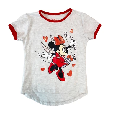 Disney Minnie Mouse Top Girls Size 5T Gray Cupid Hearts Valentines Short Sleeve - Image 1 of 4