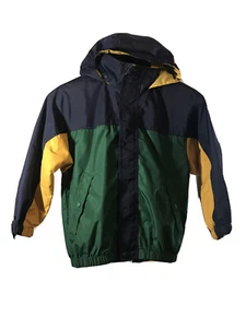 Boys Youth Small Spring Rain Wind Hooded Jacket Navy Blue Yellow Lands End Coat - Picture 1 of 12