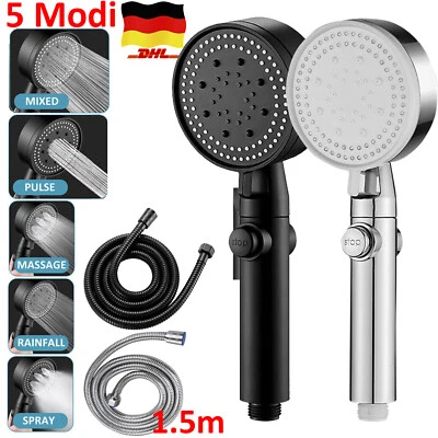 5 Modi Duschkopf Stop Funktion Handbrause Duschbrause wassersparend mit Schlauch - Bild 1 von 4