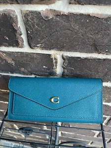 NWT $175 Coach Crossgrain Leather Wyn Soft Wallet C2326 Deep Turquoise Slim Long - Picture 1 of 4