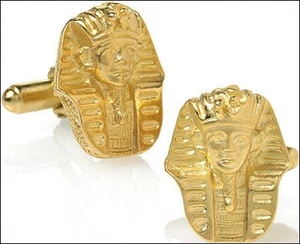 Gemelos King Tut en placa de oro 24k para hombre gemelos egipcios joyería para hombre *Nuevos - Imagen 1 de 1