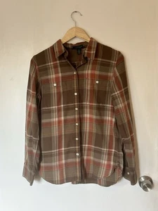 Camisa LRL Lauren Jeans Co. Para Mujer Mediana Marrón Roja A Cuadros Manga Larga Con Botones - Imagen 1 de 10
