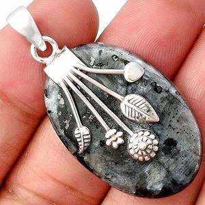 Larvikite Stone - Black Moonstone 925 Sterling Silver Pendant Jewelry P-1647 - Picture 1 of 5