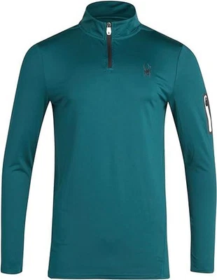Spyder Active Para Hombres M 1/4 Cremallera Atlética Pullover Camisa Top Manga Larga Verde $68 Foto 1 de 4