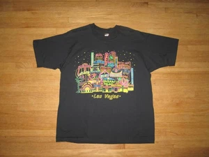 Vintage 90s Old Las Vegas Neon Casino Strip Skyline T-Shirt SS Puff Print ~ XL - Picture 1 of 5