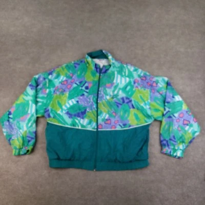 Chaqueta cortavientos vintage Reebok para mujer XL verde nailon años 90 patrón retro Foto 1 de 4
