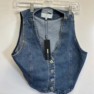 Moda Chaleco Nova Talla Grande Denim Azul Jean Sin Mangas Abotonada Nuevo Con Etiqueta - Imagen 1 de 2