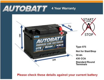 Battery fits VAUXHALL ASTRA INSIGNIA MOKKA CORSA MERIVA TIGRA NOVA 075 - Image 1 of 4