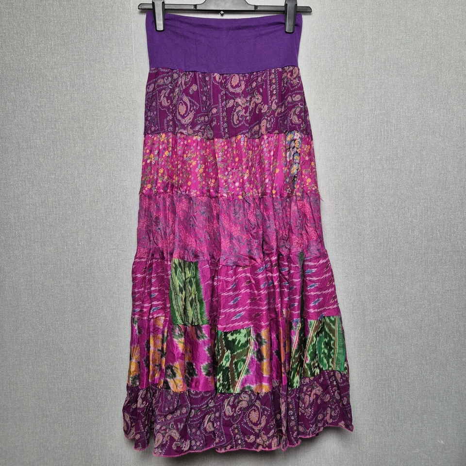 Nomads Silk Skirt Size 14 Recycled Saris Fair Trade Boho Maxi Layered Indie  - Image 1 of 4