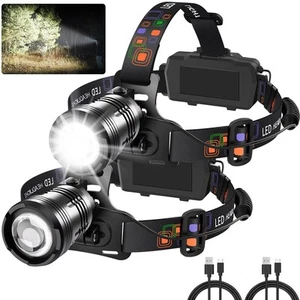 Headlamp Rechargeable 2Pack, 990000LM Super Bright Head Lamp, Adjustable Focu... - Picture 1 of 6