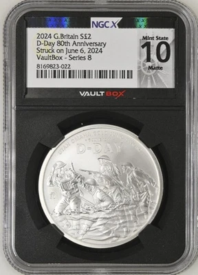 TOP POP 2024 Great Britain Silver £2 D-Day 80th Anniv. NGC X MS 10 MATTE MS70 - Image 1 of 4