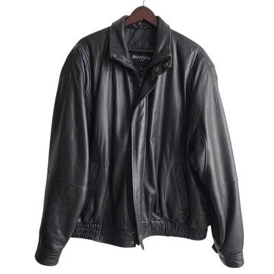 BRANDINI XXL Hombre Cuero Negro Bombardero Motociclista Chaqueta Abrigo Cremallera Completa 2XL Foto 1 de 4