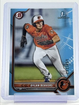DYLAN BEAVERS 2022 BOWMAN DRAFT 1ST SKY BLUE PAPER ORIOLES A /499 Q3249 - Image 1 of 2