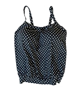 Lands End  Black Polka Dot Slimming Tankini Top Swim Adj Strap Size 16 DD Padded - Picture 1 of 8