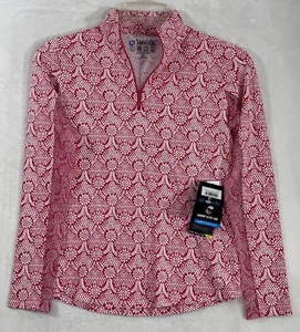 IBKUL Womens Long Sleeve Top XS 1/4 Zip Mock Neck Leslie Red White Print Golf - Picture 1 of 6