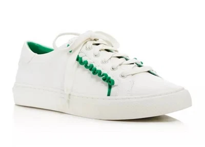 Tory Burch Leather Ruffle Low Top Sneakers Sz 8M White/Green Lace Up Women - Image 1 of 4