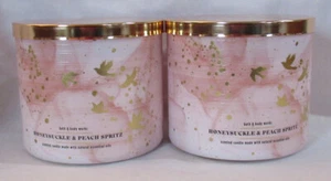 Bath & Body Works 3-wick Scented Candle Lot Set of 2 HONEYSUCKLE & PEACH SPRITZ - Picture 1 of 4