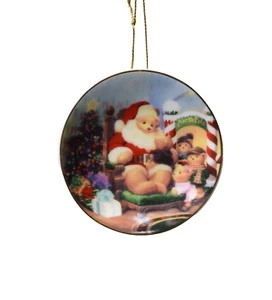 Avon Visit With Santa Mini Plate Ornament Teddy Bear 22K Gold Trim, 2001 NIB - Picture 1 of 5