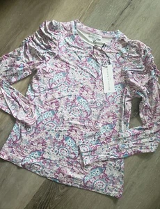 MAISON D'AMELIE size XS pink novelty print p shoulder long sleeve paisley top - Picture 1 of 4