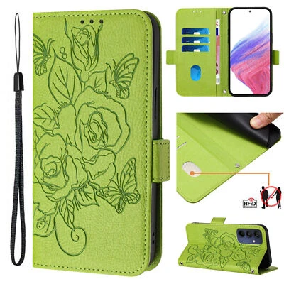Green Rose Wallet Phone Case For Infinix Tecno Motorola Google ZTE TCL Ulefone - Image 1 of 4