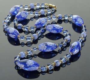 COLLAR DE CUENTAS DE VIDRIO VENECIANO MURANO DE COLECCIÓN AÑOS 50 A JUEGO CAINES PERIWINKLE AZUL - Imagen 1 de 5