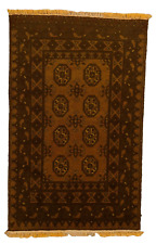 128 x 77 cm | Vintage Handmade Afghan Carpet Aqcha, Brown Oriental Wool Rug
