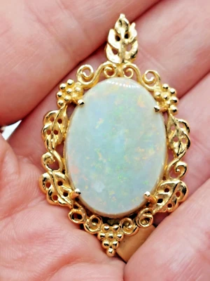 Autêntico KABANA 14k ouro enorme 24 X 18mm pingente oval de opala de fogo moldura ornamentada - Imagem 1 de 4