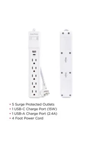 2 Pack Surge Protector Cyberpower 5-Outlet, 1 USB-A, 1 USB-C  4 ft. BRAIDED CORD - Picture 1 of 7