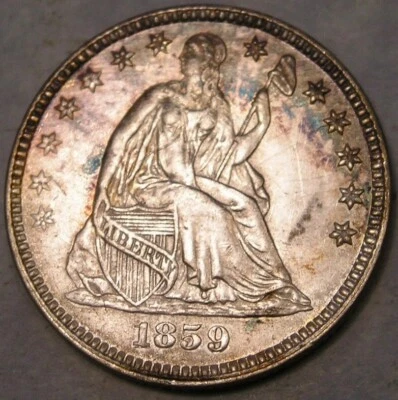 1859/1859 LIBERTY SEATED SILVER HALF DIME RPD SCARCE BEAUTY RE PUNCH DATE VP-001 - Image 1 of 4