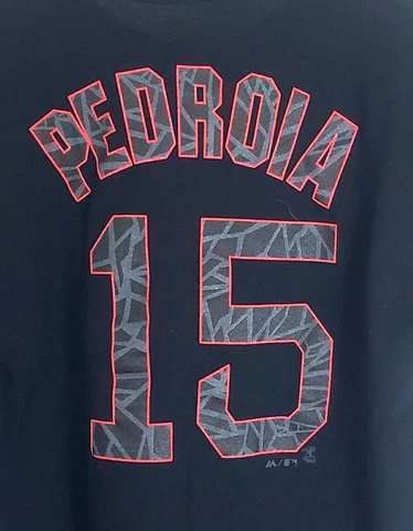 MLB Boston RED SOX Dustin Pedroia #15 Majestic Black Tee Shirt 100% Cotton Cover